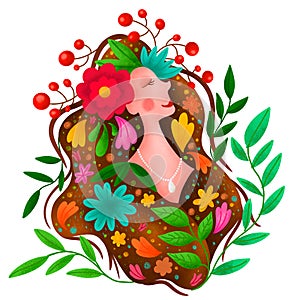 Beautiful naturaly colorfully floral woman