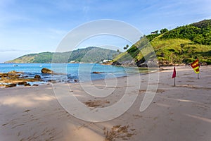 Beautiful nature of the Andaman Sea and white sand beach in the morning at Patong Beach, Phuket Island, Thailand. Nature and