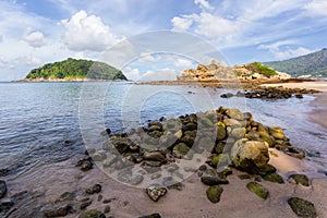 Beautiful nature of the Andaman Sea and white sand beach in the morning at Patong Beach, Phuket Island, Thailand