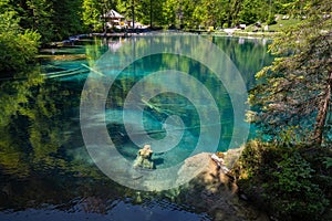 Beautiful nature at Blausee-Blue lake in Switzerland
