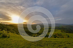 Beautiful from the nature with fog and clouds at sunset