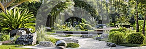 Beautiful nature garden in calssical and modern hitech style