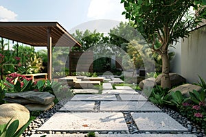 Beautiful nature garden in calssical and modern hitech style