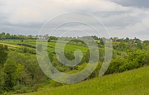 Beautiful nature in the hilly area of Mychow (Swietokrzyskie) at the height of spring.