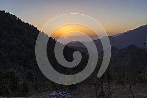 Beautiful nature and landscape photo of sunset in the Himalayas of Dharamsala India