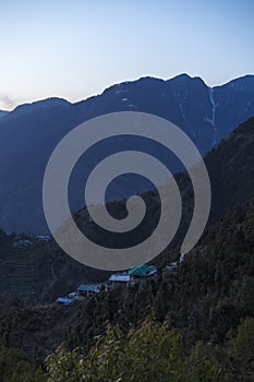 Beautiful nature and landscape photo of sunset in the Himalayas of Dharamsala India