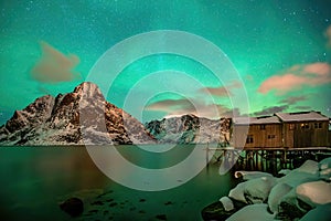 Beautiful nature lanscape of Lofoten  with northern lights