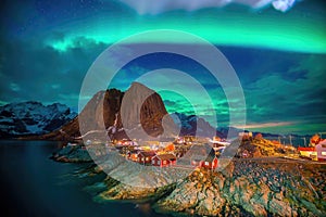 Beautiful nature lanscape of Lofoten in Norway with northern lights