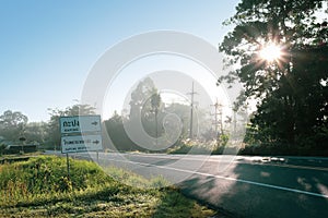 Beautiful nature in the morning and guide post on roadside in Amphoe Kapong ,Phangnga Thailand