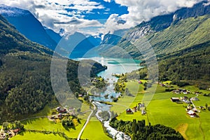 Beautiful Nature Norway natural landscape. lovatnet lake Lodal valley photo