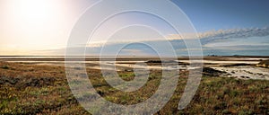 A beautiful nature panorama landscape near the salt lake Baskunchak