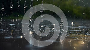 A beautiful nature scene of the rainy season with a closeup of raindrops