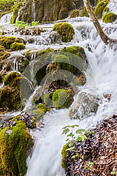 Beautiful nature with water falling down the slope