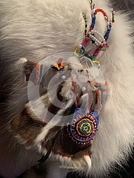 Beautiful nature in the Yamal-Nenets Autonomous Republic. Traditional doll of the community.