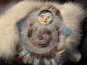 Beautiful nature in the Yamal-Nenets Autonomous Republic. Traditional doll of the community.