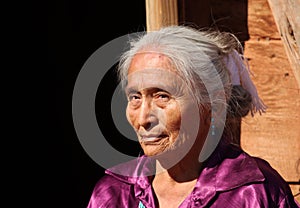 Beautiful Navajo Elderly Woman Outdoors in Bright