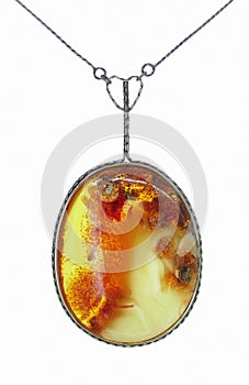 Beautiful necklace with amber isolated on white