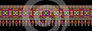 Beautiful neckline floral embroidery. geometric ethnic pattern traditional on black background.Aztec style,abstract vector