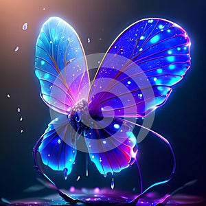Beautiful neon butterfly on a dark background. Vector illustration in neon style. AI Generated
