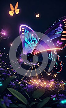 A beautiful neon glow butterfly, Generative AI Illustration