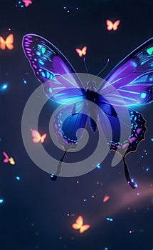 A beautiful neon glow butterfly, Generative AI Illustration