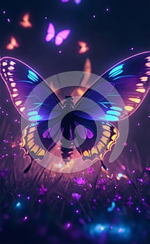 A beautiful neon glow butterfly, Generative AI Illustration