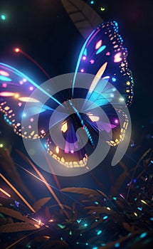 A beautiful neon glow butterfly, Generative AI Illustration