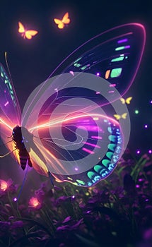 A beautiful neon glow butterfly, Generative AI Illustration