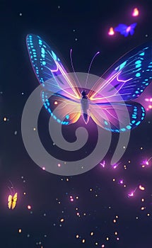 A beautiful neon glow butterfly, Generative AI Illustration