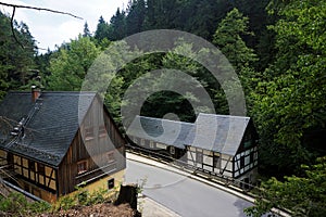 The beautiful Neumann mill and half-timbered house in Sebnitz, Saxon Switzerland