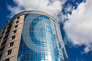 Beautiful new building with glass windows. New building in the city