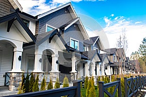 Beautiful new contempory suburban attached townhomes in a Canadian neighborhood