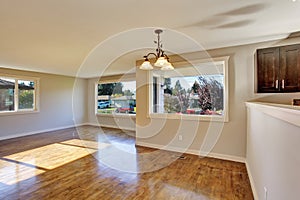 Beautiful new dinning room and conne connected living room.