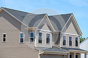 Beautiful new home exterior with on sunny day