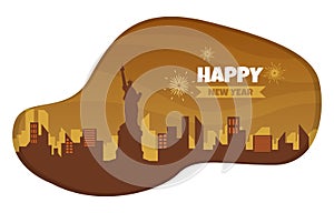 Beautiful New York Night City Building New Year Card Vector Illustration