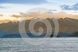Beautiful New Zealand Wanaka lake sunset view