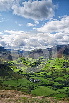 The beautiful Newlands Valley from the top of Catbells, Lake District.