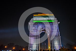 Beautiful night landscape of India gate in New Delhi near Rajpath