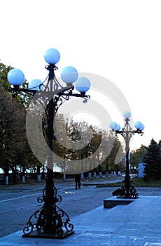 Beautiful night lights in the park in the evening