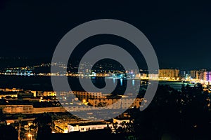 Beautiful night panorama of old medina in city Tangier, Morocco