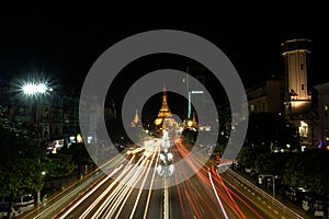 Beautiful night scene in the center of Yangon, Myanmar