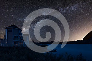 Beautiful night sky astrophotography landscape image of MILKY WA photo