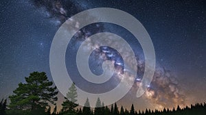 Beautiful night sky, the Milky Way and the trees. Elements of this image furnished by NASA.