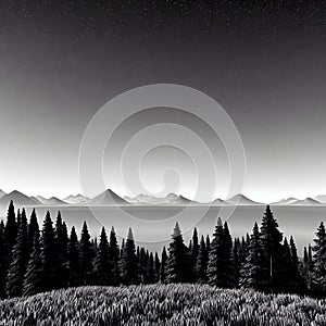 A beautiful night sky from a mountain peak, black and white wallpaper, generative ai