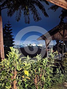 Beautiful Night Tree View Mountain At Punclut Bandung City photo