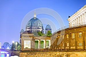 Beautiful night view of Berlin Cathedral and museum inland along