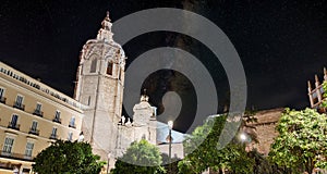 Beautiful night view of the cathedral of Valencia, Spain