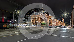 Beautiful night view of Flinders Street and Railway Station, Melbourne, Australia