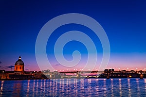 Beautiful night view of Garonne river in Toulouse