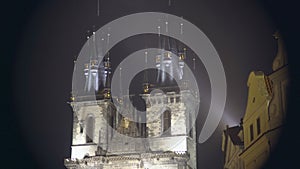 Beautiful night view of Gothic church at the Old Town of Prague, Czech Republic